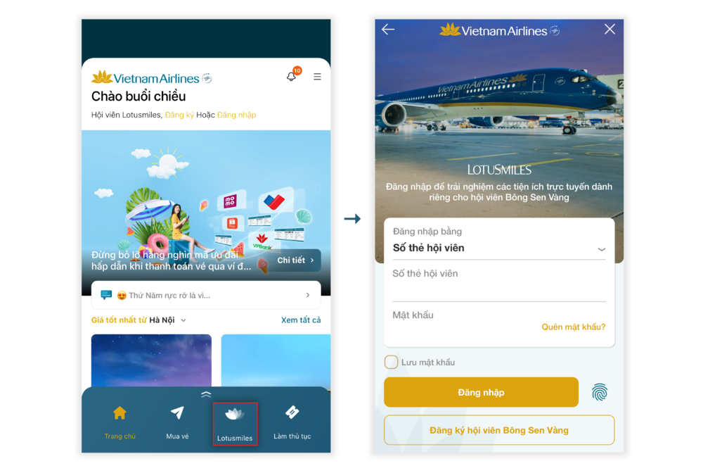 Đổi dặm lấy thưởng Lotusmall trên app VNA 1.