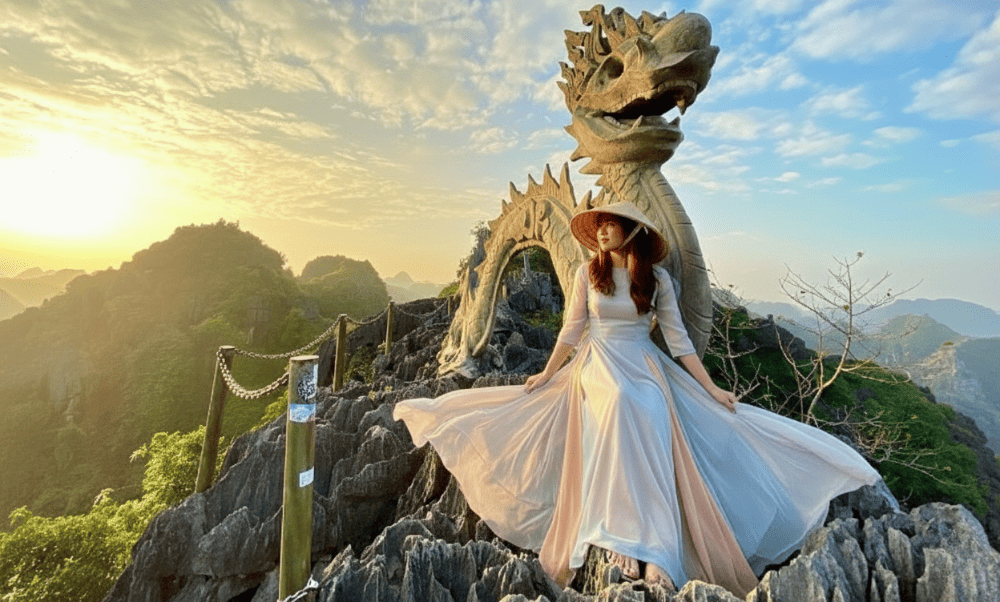 Majestic dragon statues (on Lying Dragon Mountain), standing as silent sentinels of the former royal land