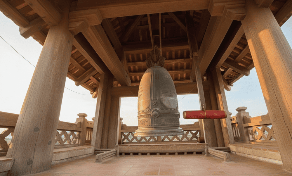 The 2-ton bronze bell features intricate carvings, symbolizing the fusion of Gothic architecture and Vietnamese culture