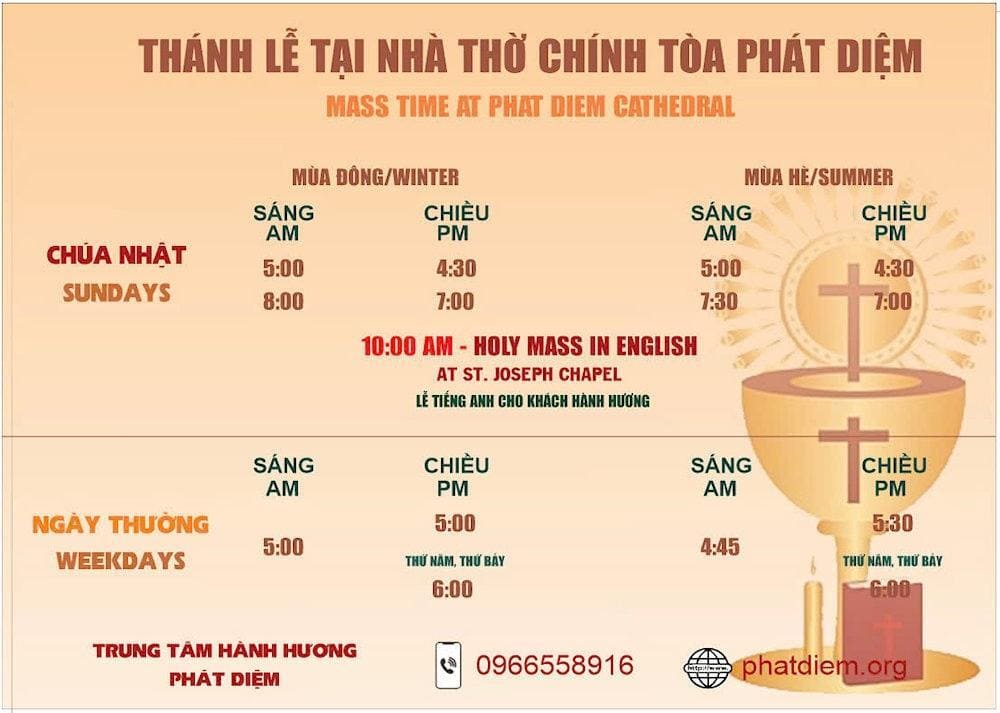 The Mass times at Phat Diem Cathedral