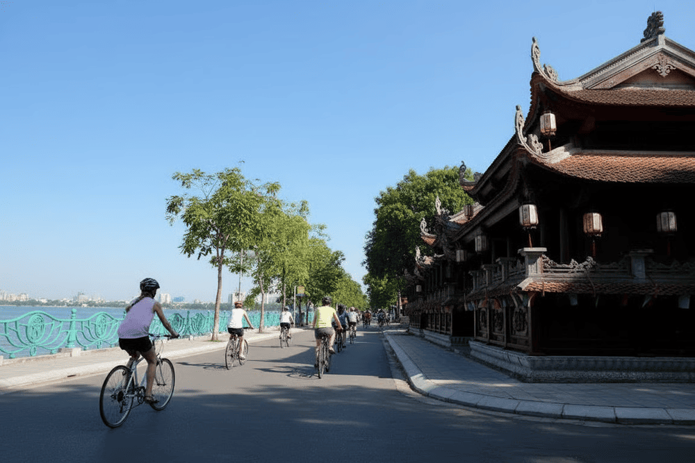 If you are tired and stressed, try cycling around Truc Bach Lake to feel moments of relaxation and peace