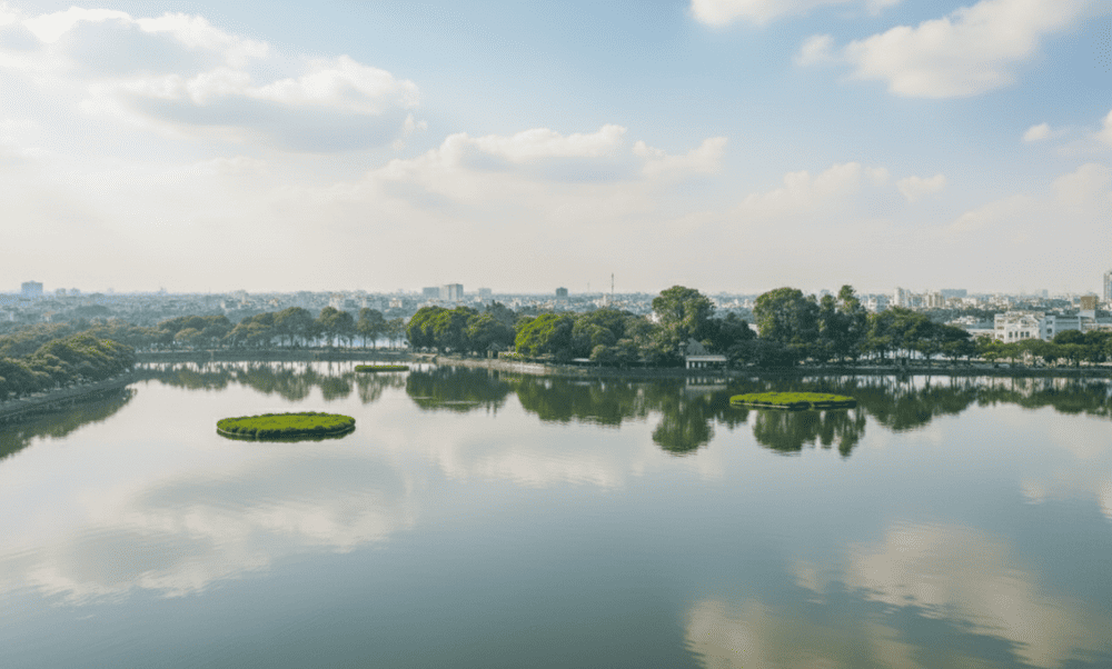 Truc Bach Lake is surrounded by tree-lined streets, historic temples, and quaint cafés that provide stunning views of the water