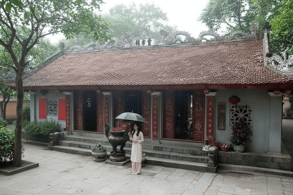 Voi Phuc Temple showcases traditional Vietnamese architecture with curved roofs and intricate carvings